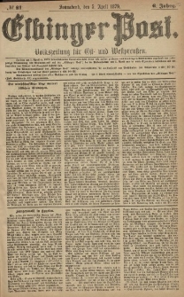 Elbinger Post, Nr. 81 Sonnabend 5 April 1879, 6 Jahrg.