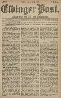 Elbinger Post, Nr. 83 Dienstag 8 April 1879, 6 Jahrg.