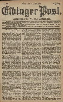 Elbinger Post, Nr. 90 Freitag 18 April 1879, 6 Jahrg.