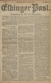 Elbinger Post, Nr. 95 Donnerstag 24 April 1879, 6 Jahrg.