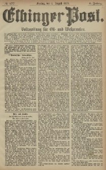 Elbinger Post, Nr. 177 Freitag 1 August 1879, 6 Jahrg.