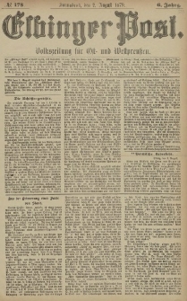 Elbinger Post, Nr. 178 Sonnabend 2 August 1879, 6 Jahrg.