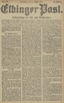 Elbinger Post, Nr. 178 Sonnabend 2 August 1879, 6 Jahrg.