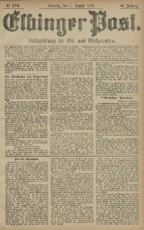 Elbinger Post, Nr. 179 Sonntag 3 August 1879, 6 Jahrg.