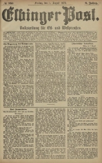 Elbinger Post, Nr. 183 Freitag 8 August 1879, 6 Jahrg.