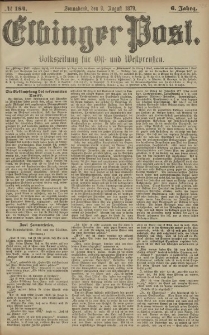 Elbinger Post, Nr. 184 Sonnabend 9 August 1879, 6 Jahrg.