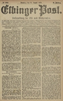 Elbinger Post, Nr. 185 Sonntag 10 August 1879, 6 Jahrg.