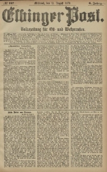 Elbinger Post, Nr. 187 Mittwoch 13 August 1879, 6 Jahrg.