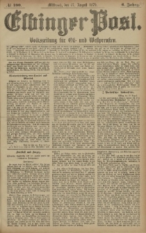 Elbinger Post, Nr. 199 Mittwoch 27 August 1879, 6 Jahrg.