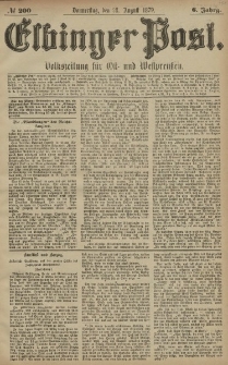 Elbinger Post, Nr. 200 Donnerstag 28 August 1879, 6 Jahrg.