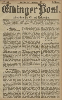 Elbinger Post, Nr. 209 Sonntag 7 September 1879, 6 Jahrg.