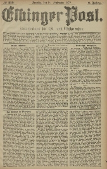 Elbinger Post, Nr. 215 Sonntag 14 September 1879, 6 Jahrg.