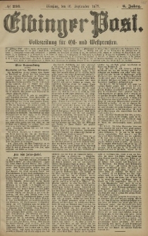 Elbinger Post, Nr. 216 Dienstag 16 September 1879, 6 Jahrg.