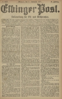 Elbinger Post, Nr. 217 Mittwoch 17 September 1879, 6 Jahrg.