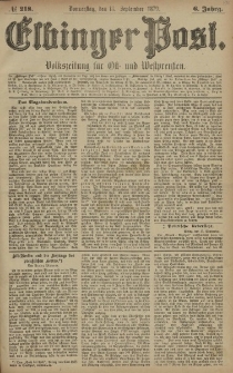 Elbinger Post, Nr. 218 Donnerstag 18 September 1879, 6 Jahrg.