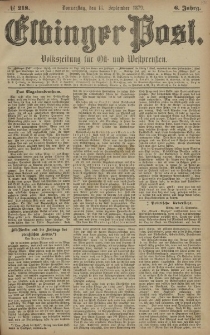 Elbinger Post, Nr. 218 Donnerstag 18 September 1879, 6 Jahrg.