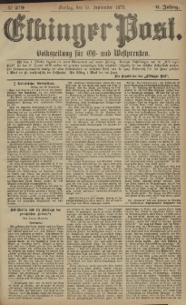 Elbinger Post, Nr. 219 Freitag 19 September 1879, 6 Jahrg.