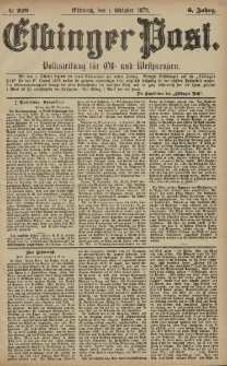 Elbinger Post, Nr. 229 Mittwoch 1 Oktober 1879, 6 Jahrg.
