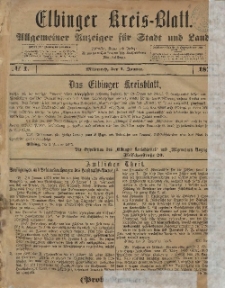 Kreis-Blatt des Königlich Preußischen Landraths-Amtes zu Elbing, Nr. 1 Mittwoch 1 Januar 1873
