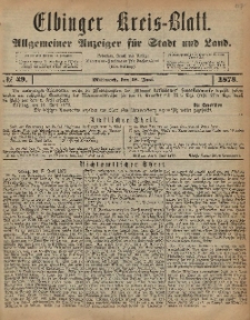 Kreis-Blatt des Königlich Preußischen Landraths-Amtes zu Elbing, Nr. 49 Mittwoch 18 Juni 1873