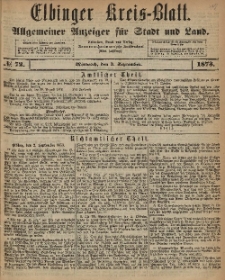 Kreis-Blatt des Königlich Preußischen Landraths-Amtes zu Elbing, Nr. 72 Mittwoch 3 August 1873