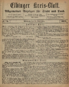 Kreis-Blatt des Königlich Preußischen Landraths-Amtes zu Elbing, Nr. 74 Mittwoch 10 August 1873