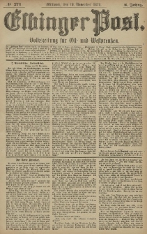 Elbinger Post, Nr. 271 Mittwoch 19 November 1879, 6 Jahrg.