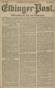 Elbinger Post, Nr. 272 Donnerstag 20 November 1879, 6 Jahrg.