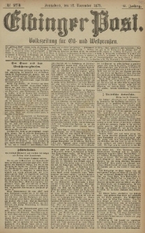 Elbinger Post, Nr. 274 Sonnabend 22 November 1879, 6 Jahrg.