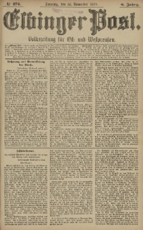 Elbinger Post, Nr. 275 Sonntag 23 November 1879, 6 Jahrg.