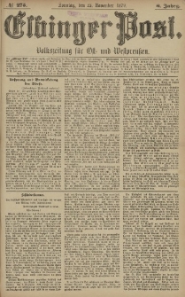 Elbinger Post, Nr. 275 Sonntag 23 November 1879, 6 Jahrg.