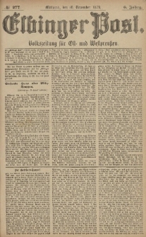 Elbinger Post, Nr. 277 Mittwoch 26 November 1879, 6 Jahrg.