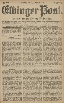 Elbinger Post, Nr. 278 Donnerstag 27 November 1879, 6 Jahrg.