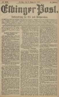 Elbinger Post, Nr. 279 Freitag 28 November 1879, 6 Jahrg.