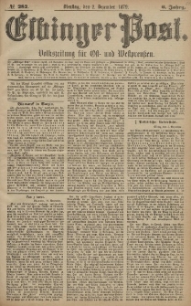 Elbinger Post, Nr. 282 Dienstag 2 Dezember 1879, 6 Jahrg.