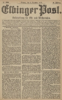 Elbinger Post, Nr. 288 Dienstag 9 Dezember 1879, 6 Jahrg.