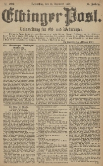 Elbinger Post, Nr. 296 Donnerstag 18 Dezember 1879, 6 Jahrg.