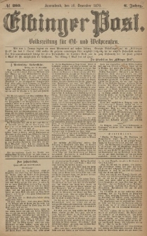 Elbinger Post, Nr. 280 Sonnabend 20 Dezember 1879, 6 Jahrg.