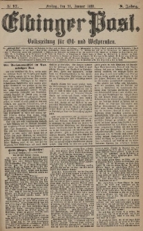 Elbinger Post, Nr. 17, Freitag 21 Januar 1881, 8 Jahrg.