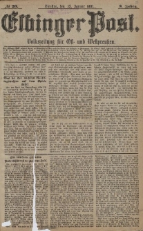 Elbinger Post, Nr. 20, Dienstag 25 Januar 1881, 8 Jahrg.