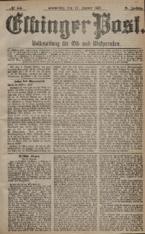 Elbinger Post, Nr. 22, Donnerstag 27 Januar 1881, 8 Jahrg.