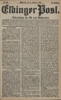 Elbinger Post, Nr. 27, Mittwoch 2 Februar 1881, 8 Jahrg.
