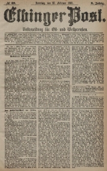 Elbinger Post, Nr. 49, Sonntag 27 Februar 1881, 8 Jahrg.
