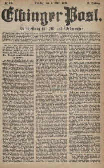 Elbinger Post, Nr. 50, Dienstag 1 März 1881, 8 Jahrg.