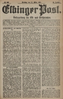 Elbinger Post, Nr. 62, Dienstag 15 März 1881, 8 Jahrg.