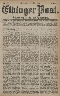 Elbinger Post, Nr. 63, Mittwoch 16 März 1881, 8 Jahrg.