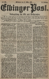 Elbinger Post, Nr. 69, Mittwoch 23 März 1881, 8 Jahrg.