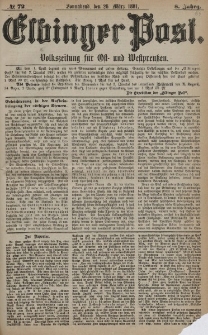 Elbinger Post, Nr. 72, Sonnabend 26 März 1881, 8 Jahrg.