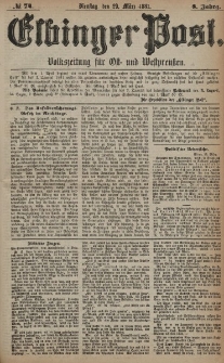 Elbinger Post, Nr. 74, Dienstag 29 März 1881, 8 Jahrg.