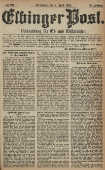 Elbinger Post, Nr. 78, Sonnabend 2 April 1881, 8 Jahrg.